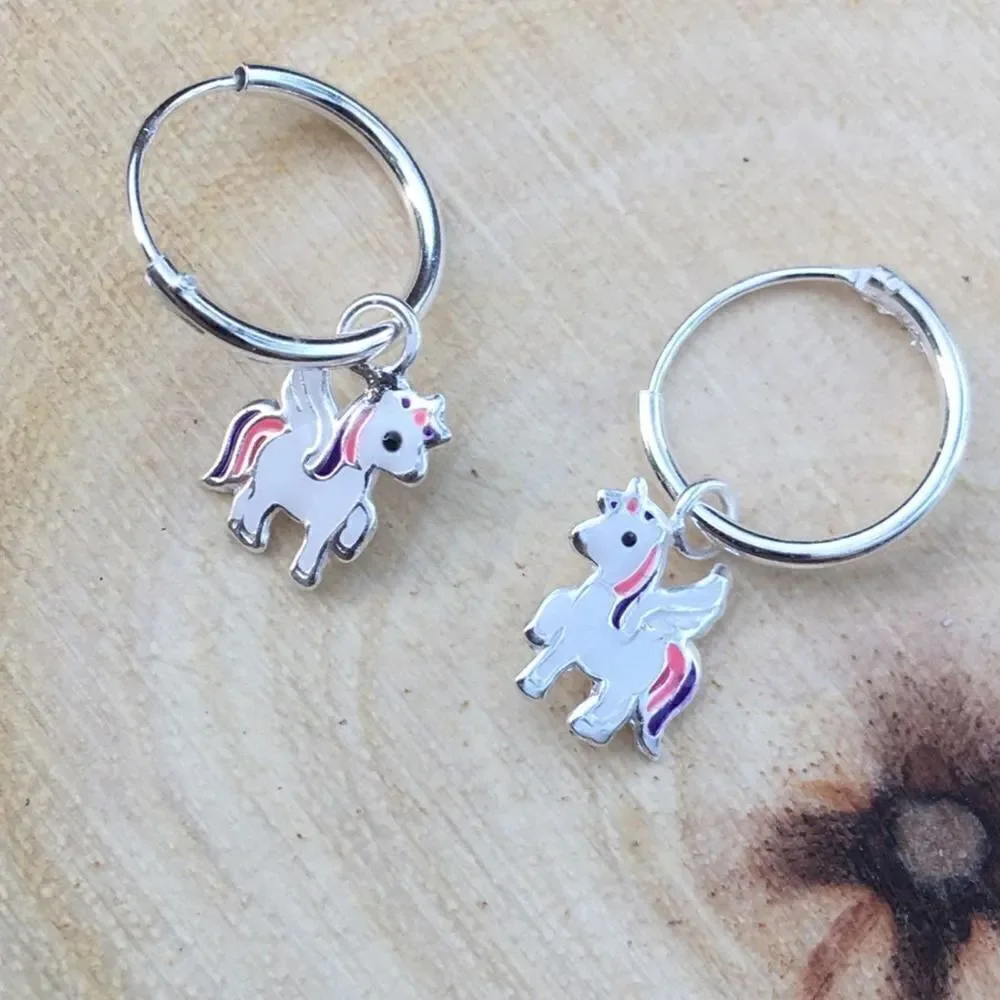 Girls Sterling Silver Unicorn Epoxy Earrings